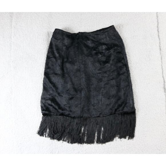New Anthropologie Skirt 4 Black Brocade Fringe Tie Front Mini Tassel - Picture 3 of 8